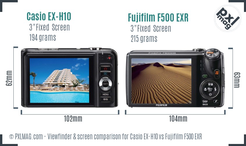 Casio EX-H10 vs Fujifilm F500 EXR Screen and Viewfinder comparison