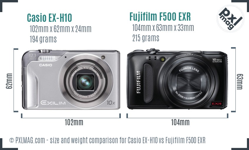 Casio EX-H10 vs Fujifilm F500 EXR size comparison Casio EX-H10 vs Fujifilm F500 EXR size comparison