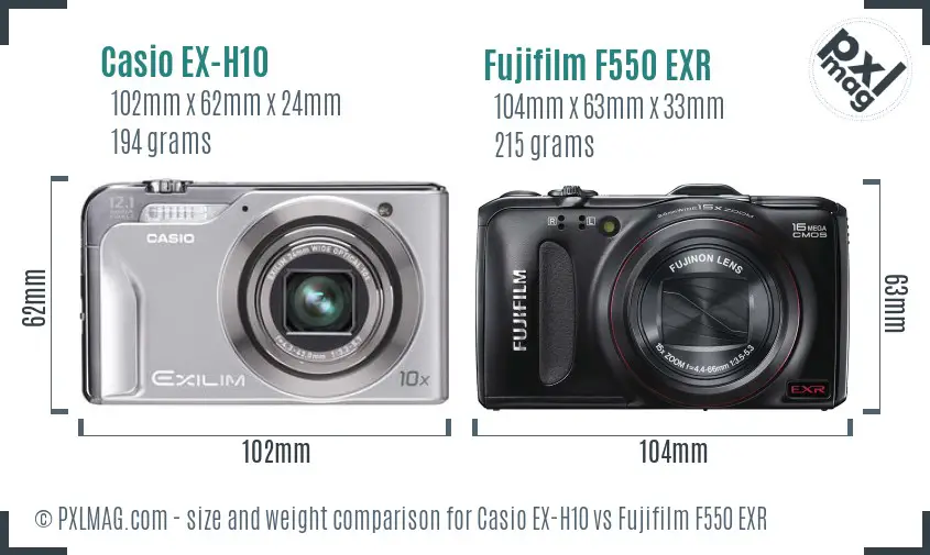 Casio EX-H10 vs Fujifilm F550 EXR size comparison Casio EX-H10 vs Fujifilm F550 EXR size comparison