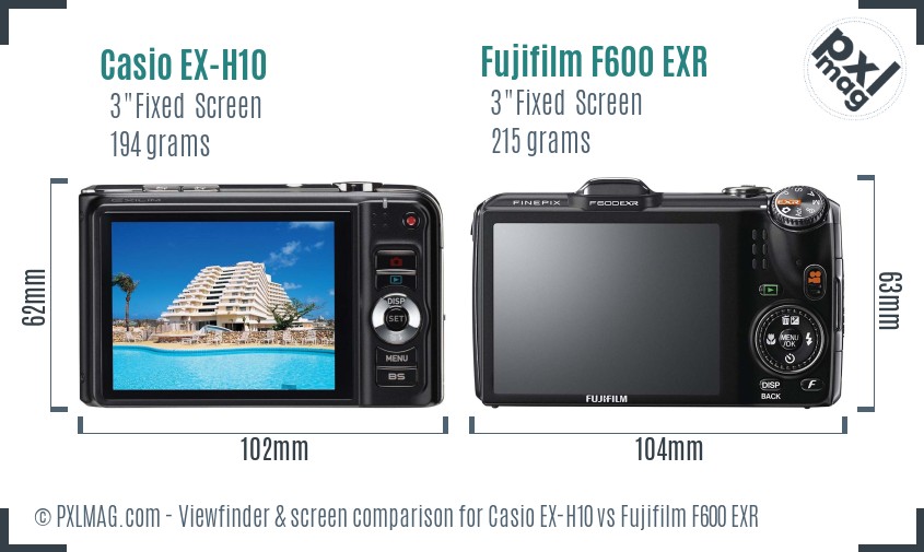 Casio EX-H10 vs Fujifilm F600 EXR Screen and Viewfinder comparison
