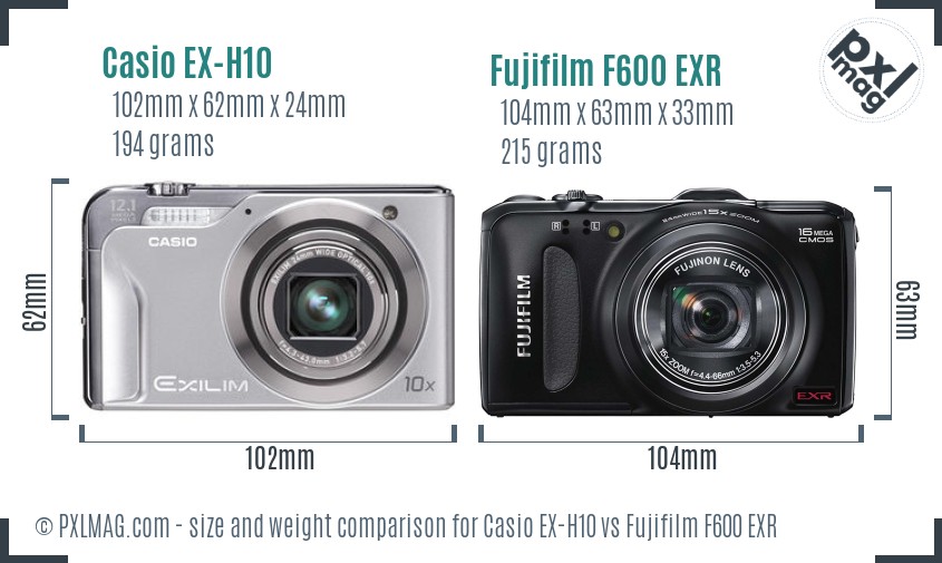 Casio EX-H10 vs Fujifilm F600 EXR size comparison Casio EX-H10 vs Fujifilm F600 EXR size comparison