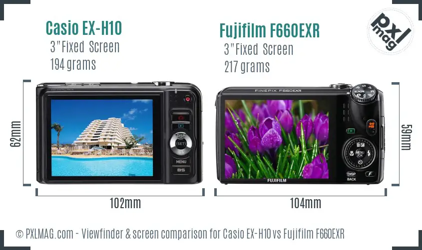 Casio EX-H10 vs Fujifilm F660EXR Screen and Viewfinder comparison