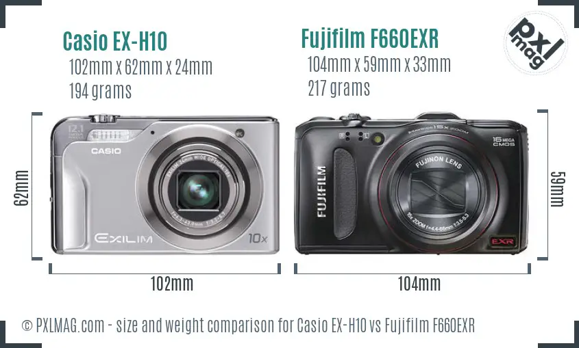 Casio EX-H10 vs Fujifilm F660EXR size comparison