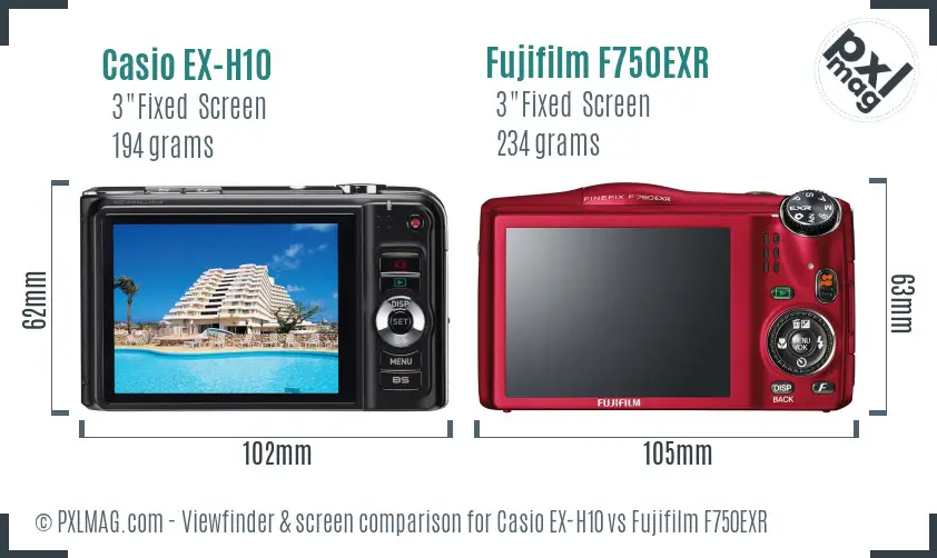 Casio EX-H10 vs Fujifilm F750EXR Screen and Viewfinder comparison