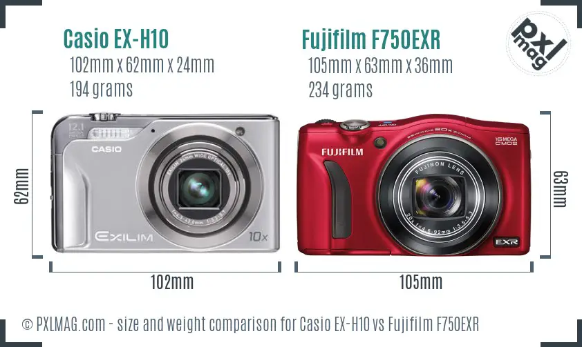 Casio EX-H10 vs Fujifilm F750EXR size comparison