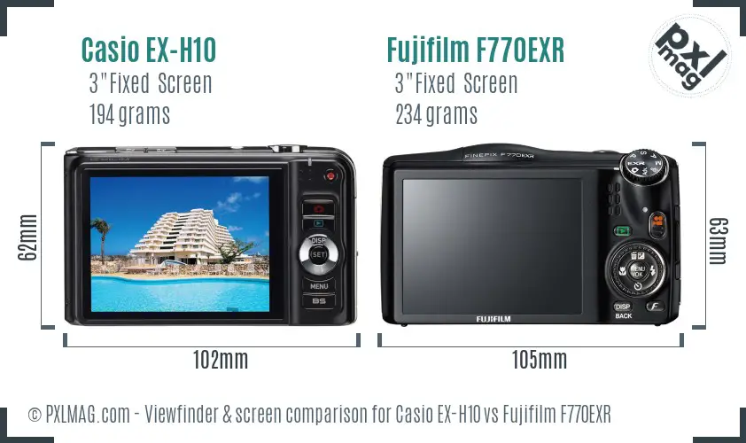 Casio EX-H10 vs Fujifilm F770EXR Screen and Viewfinder comparison