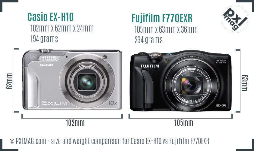 Casio EX-H10 vs Fujifilm F770EXR size comparison