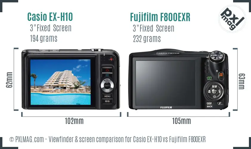 Casio EX-H10 vs Fujifilm F800EXR Screen and Viewfinder comparison