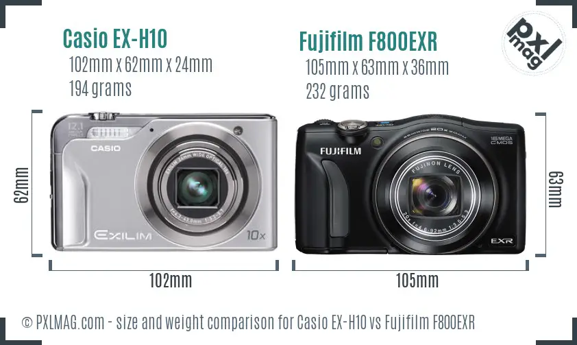 Casio EX-H10 vs Fujifilm F800EXR size comparison
