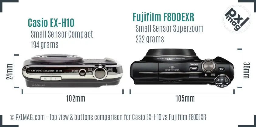Casio EX-H10 vs Fujifilm F800EXR top view buttons comparison