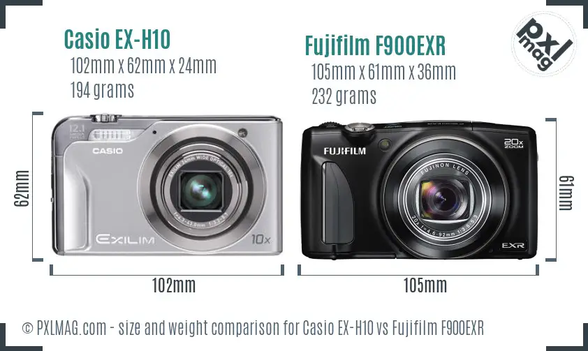 Casio EX-H10 vs Fujifilm F900EXR size comparison Casio EX-H10 vs Fujifilm F900EXR size comparison