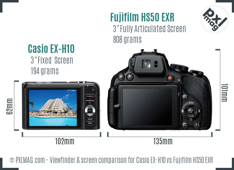 Casio EX-H10 vs Fujifilm HS50 EXR Screen and Viewfinder comparison