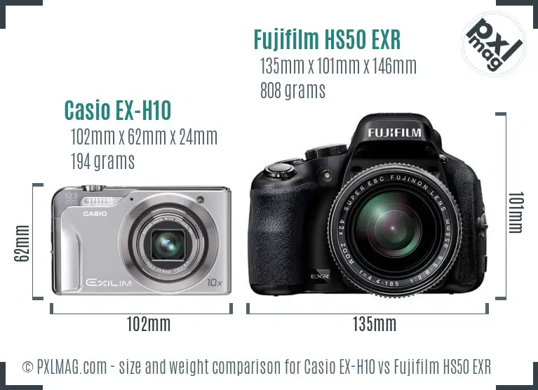 Casio EX-H10 vs Fujifilm HS50 EXR size comparison