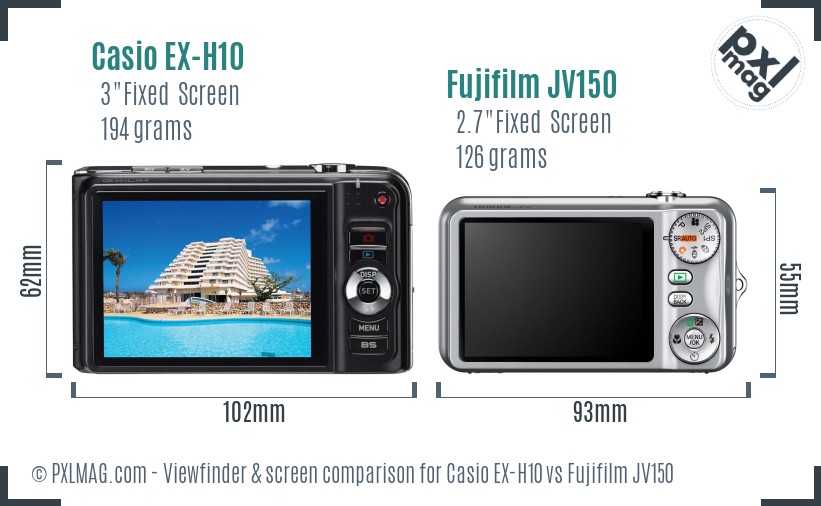 Casio EX-H10 vs Fujifilm JV150 Screen and Viewfinder comparison