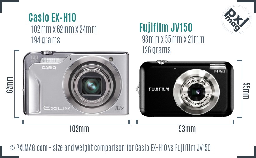 Casio EX-H10 vs Fujifilm JV150 size comparison