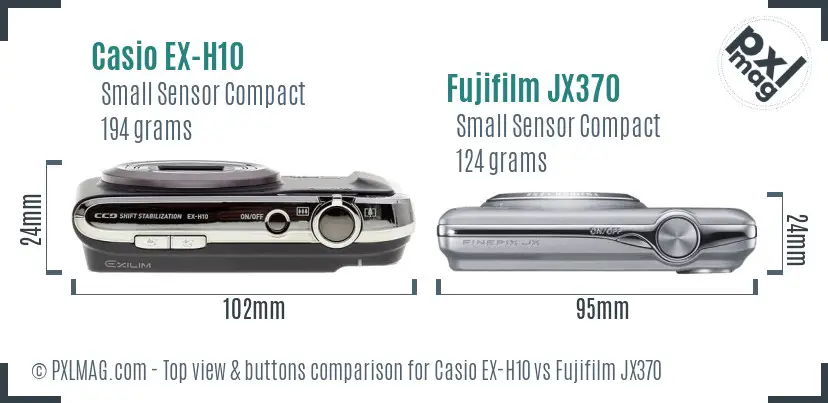 Casio EX-H10 vs Fujifilm JX370 top view buttons comparison Casio EX-H10 vs Fujifilm JX370 top view buttons comparison