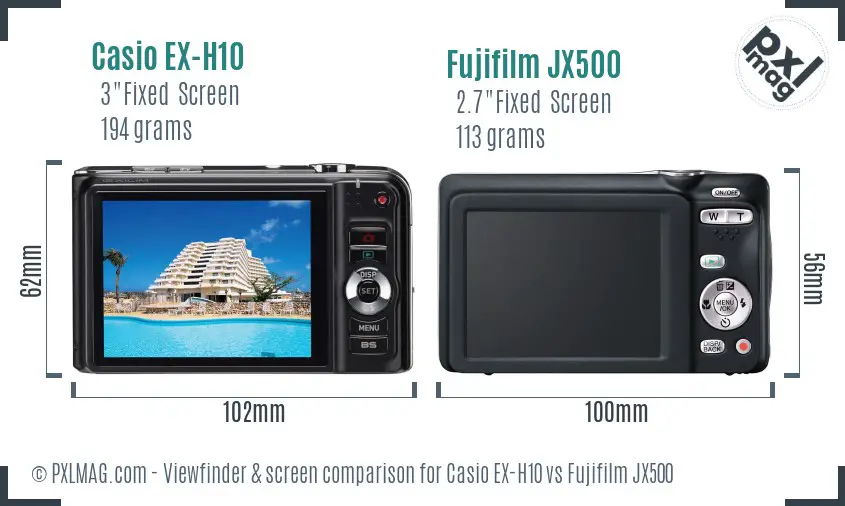 Casio EX-H10 vs Fujifilm JX500 Screen and Viewfinder comparison
