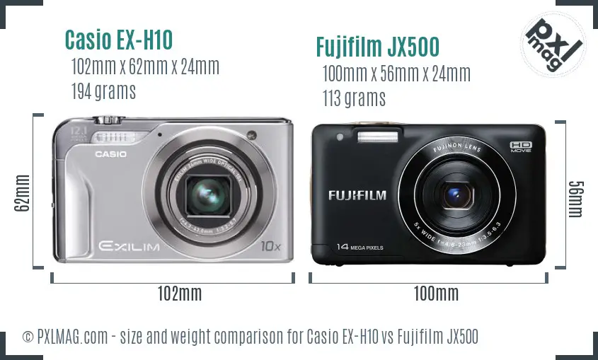 Casio EX-H10 vs Fujifilm JX500 size comparison