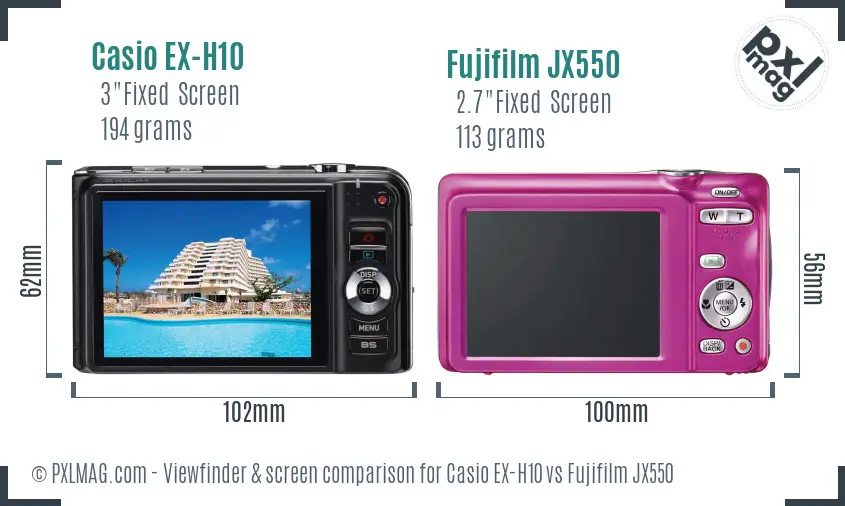 Casio EX-H10 vs Fujifilm JX550 Screen and Viewfinder comparison