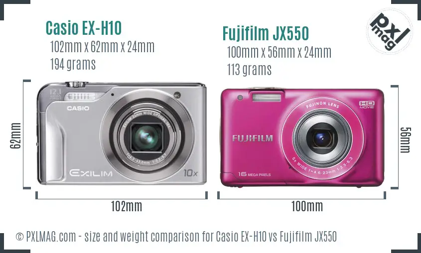 Casio EX-H10 vs Fujifilm JX550 size comparison