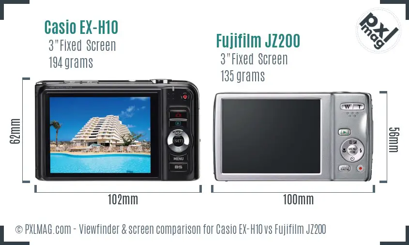 Casio EX-H10 vs Fujifilm JZ200 Screen and Viewfinder comparison