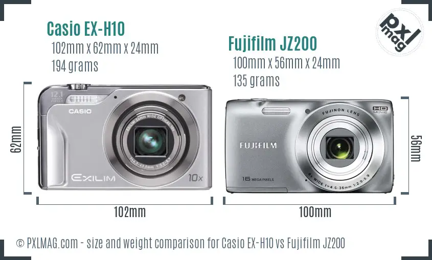 Casio EX-H10 vs Fujifilm JZ200 size comparison