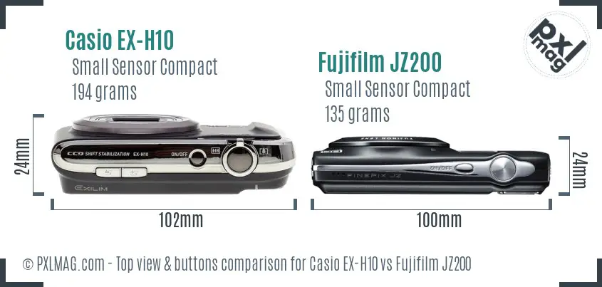 Casio EX-H10 vs Fujifilm JZ200 top view buttons comparison