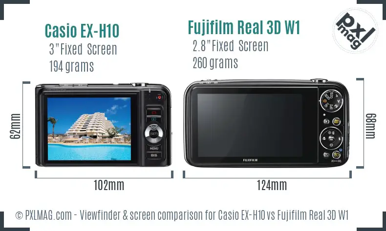 Casio EX-H10 vs Fujifilm Real 3D W1 Screen and Viewfinder comparison