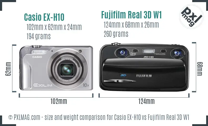 Casio EX-H10 vs Fujifilm Real 3D W1 size comparison