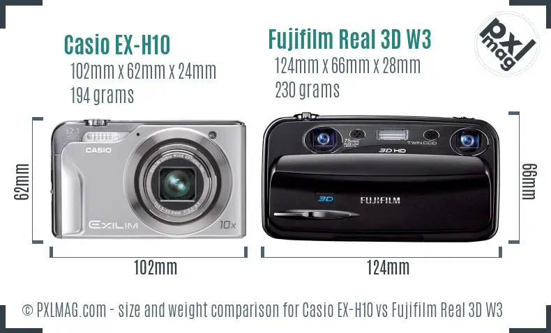 Casio EX-H10 vs Fujifilm Real 3D W3 size comparison