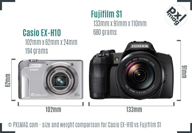 Casio EX-H10 vs Fujifilm S1 size comparison