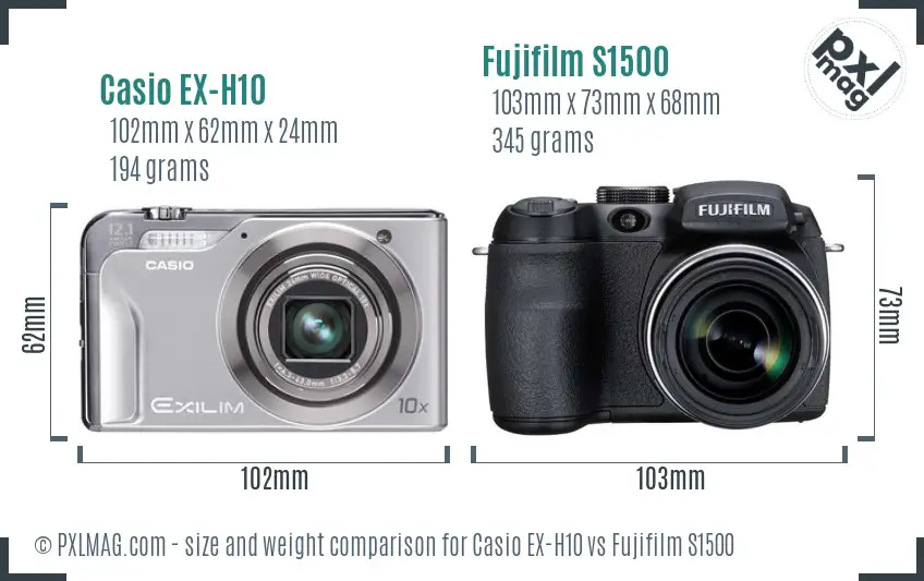 Casio EX-H10 vs Fujifilm S1500 size comparison