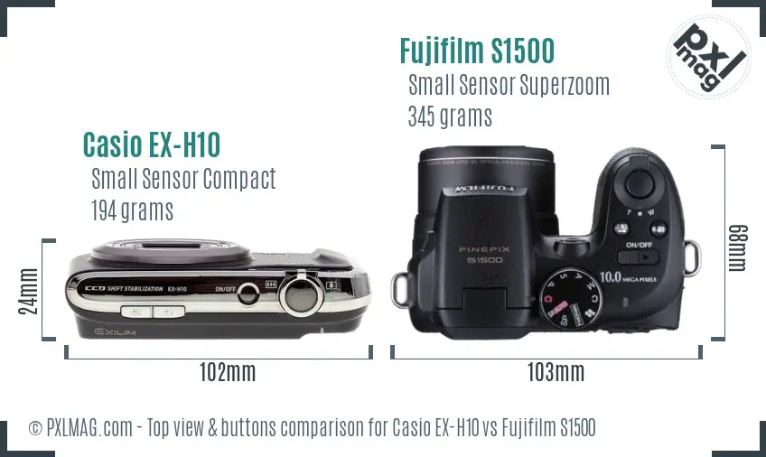 Casio EX-H10 vs Fujifilm S1500 top view buttons comparison