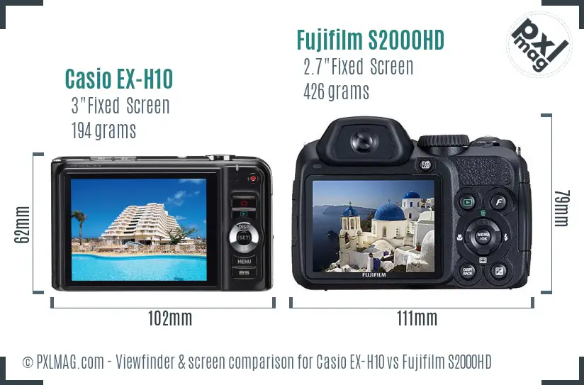 Casio EX-H10 vs Fujifilm S2000HD Screen and Viewfinder comparison