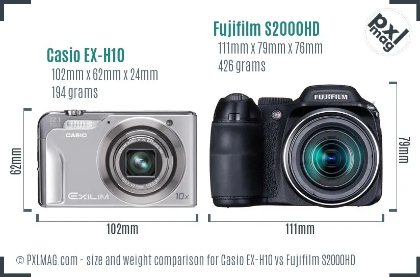 Casio EX-H10 vs Fujifilm S2000HD size comparison