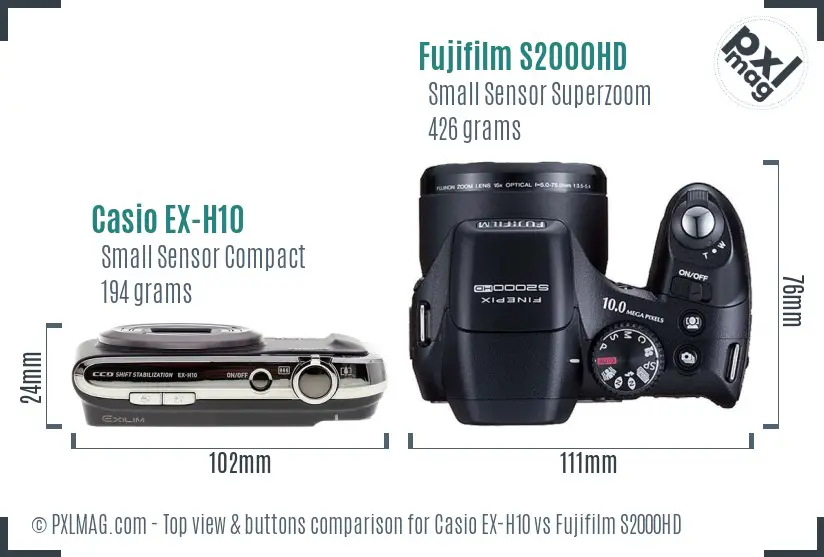 Casio EX-H10 vs Fujifilm S2000HD top view buttons comparison