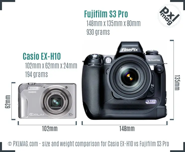 Casio EX-H10 vs Fujifilm S3 Pro size comparison