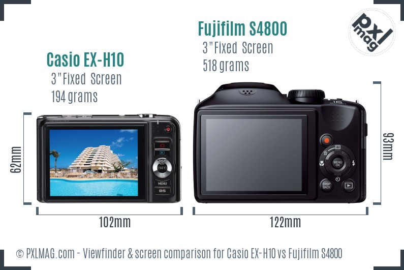 Casio EX-H10 vs Fujifilm S4800 Screen and Viewfinder comparison
