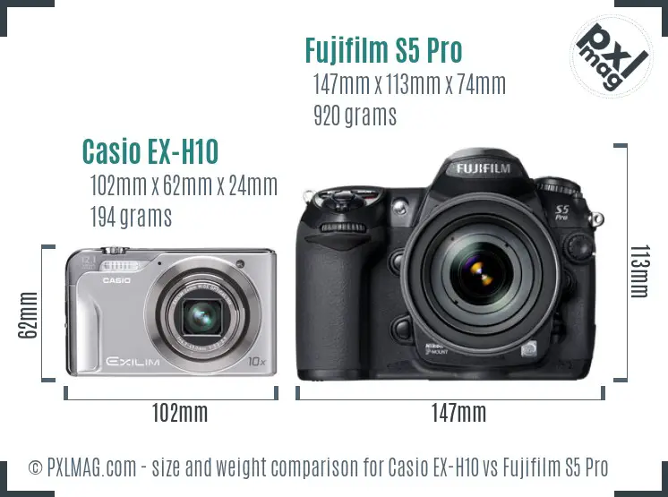 Casio EX-H10 vs Fujifilm S5 Pro size comparison