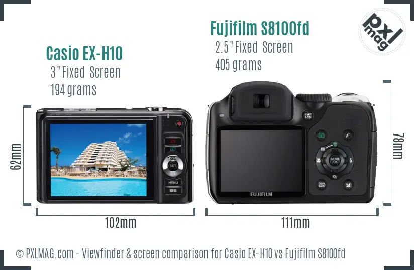Casio EX-H10 vs Fujifilm S8100fd Screen and Viewfinder comparison Casio EX-H10 vs Fujifilm S8100fd Screen and Viewfinder comparison