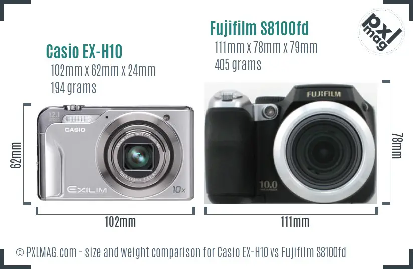 Casio EX-H10 vs Fujifilm S8100fd size comparison Casio EX-H10 vs Fujifilm S8100fd size comparison