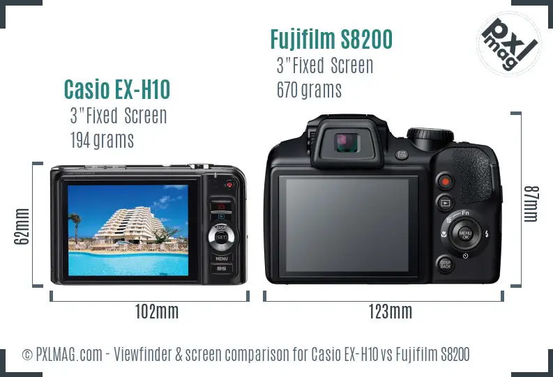 Casio EX-H10 vs Fujifilm S8200 Screen and Viewfinder comparison