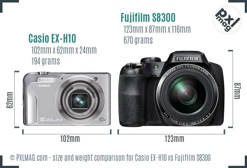 Casio EX-H10 vs Fujifilm S8300 size comparison