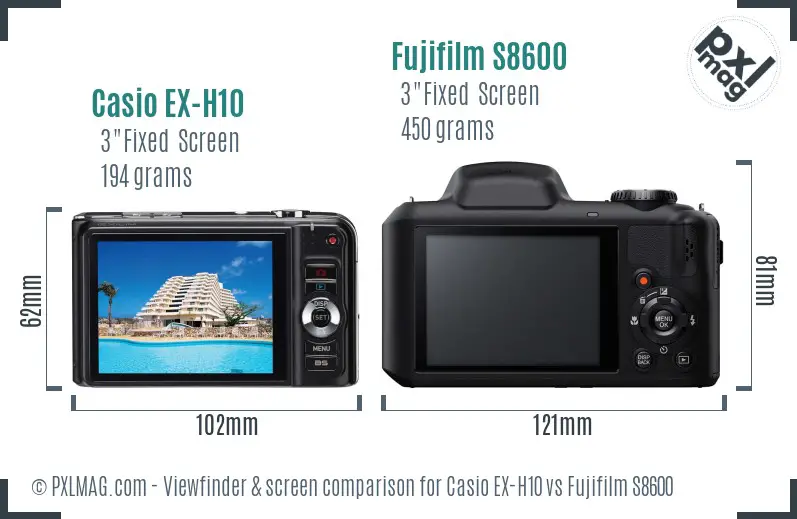 Casio EX-H10 vs Fujifilm S8600 Screen and Viewfinder comparison Casio EX-H10 vs Fujifilm S8600 Screen and Viewfinder comparison