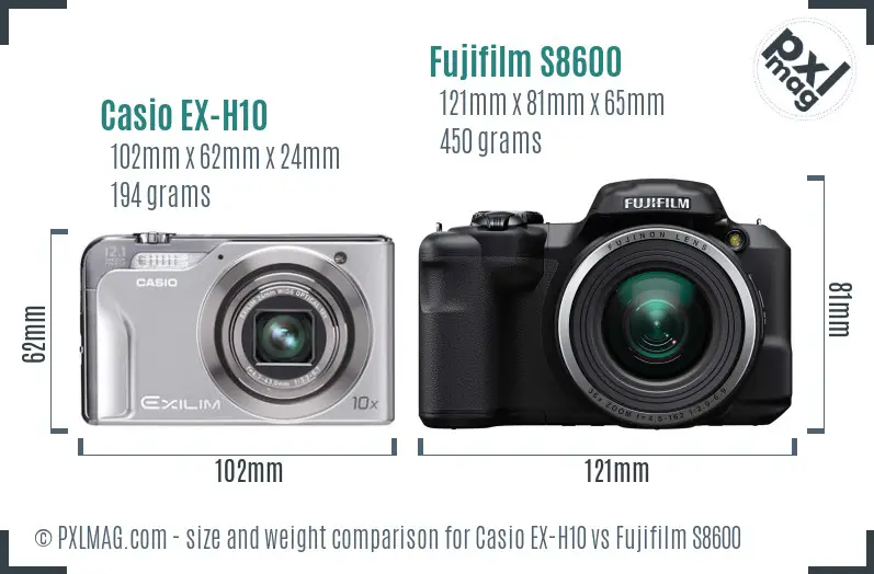 Casio EX-H10 vs Fujifilm S8600 size comparison Casio EX-H10 vs Fujifilm S8600 size comparison