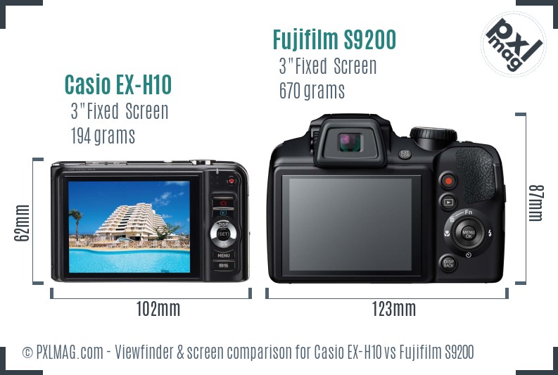 Casio EX-H10 vs Fujifilm S9200 Screen and Viewfinder comparison