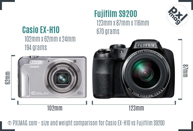 Casio EX-H10 vs Fujifilm S9200 size comparison Casio EX-H10 vs Fujifilm S9200 size comparison