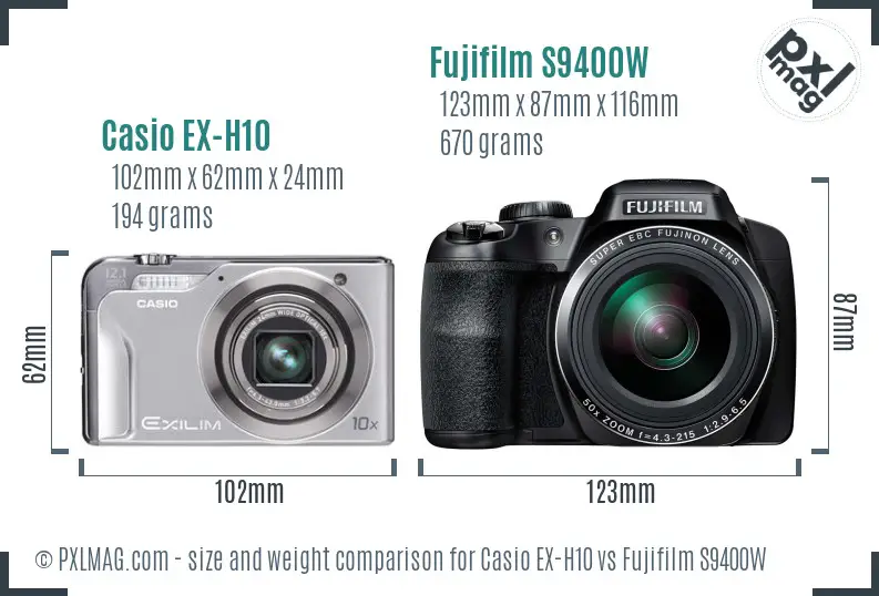 Casio EX-H10 vs Fujifilm S9400W size comparison