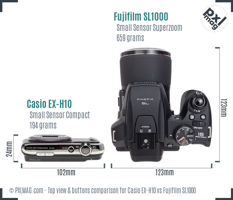 Casio EX-H10 vs Fujifilm SL1000 top view buttons comparison