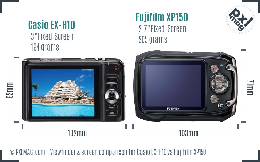 Casio EX-H10 vs Fujifilm XP150 Screen and Viewfinder comparison